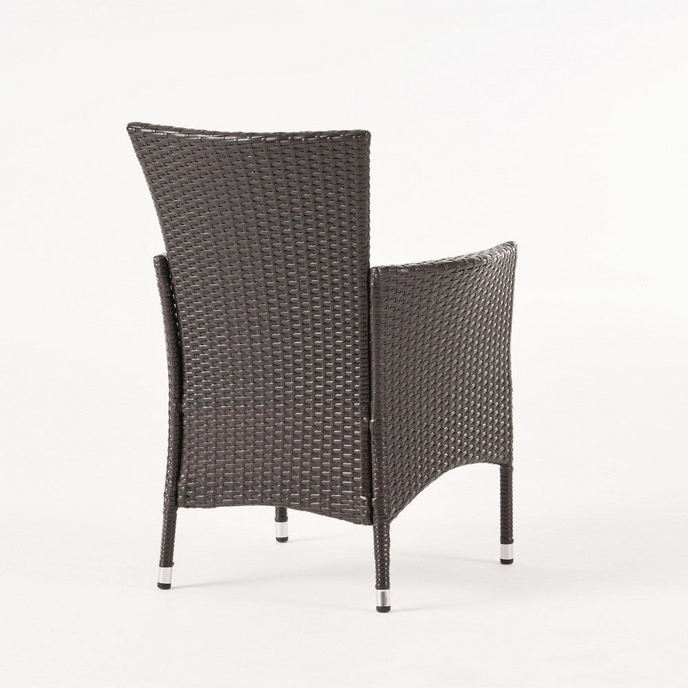 Clem Dining Chair Set of 2, Outdoor Brown Wicker, Iron Beige