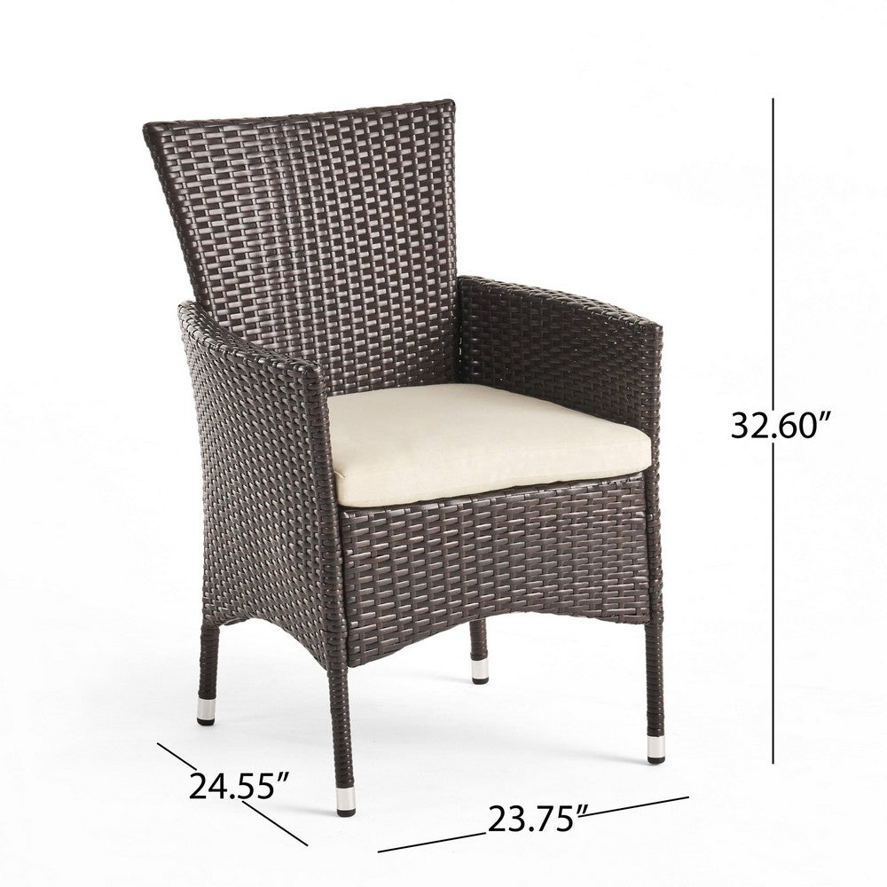 Clem Dining Chair Set of 2, Outdoor Brown Wicker, Iron Beige