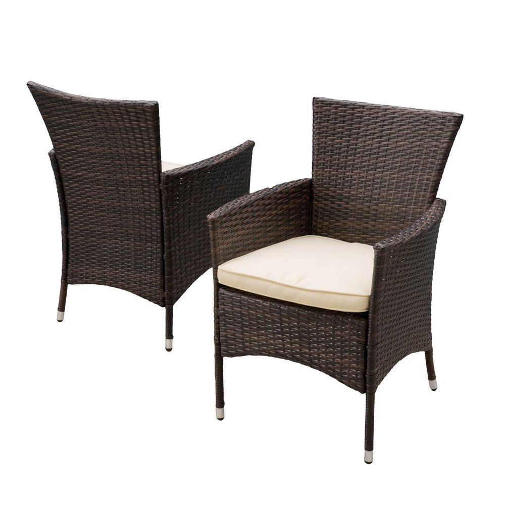 Clem Dining Chair Set of 2, Outdoor Brown Wicker, Iron Beige