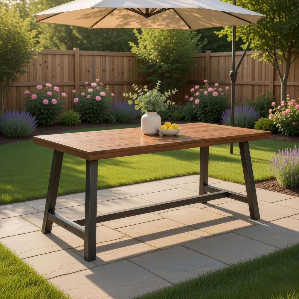 Carls Dining Table, 71" Rectangular Outdoor Light Brown Wood