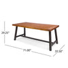 Carls Dining Table, Rectangular 71 Inch, Outdoor Light Brown Wood, Iron