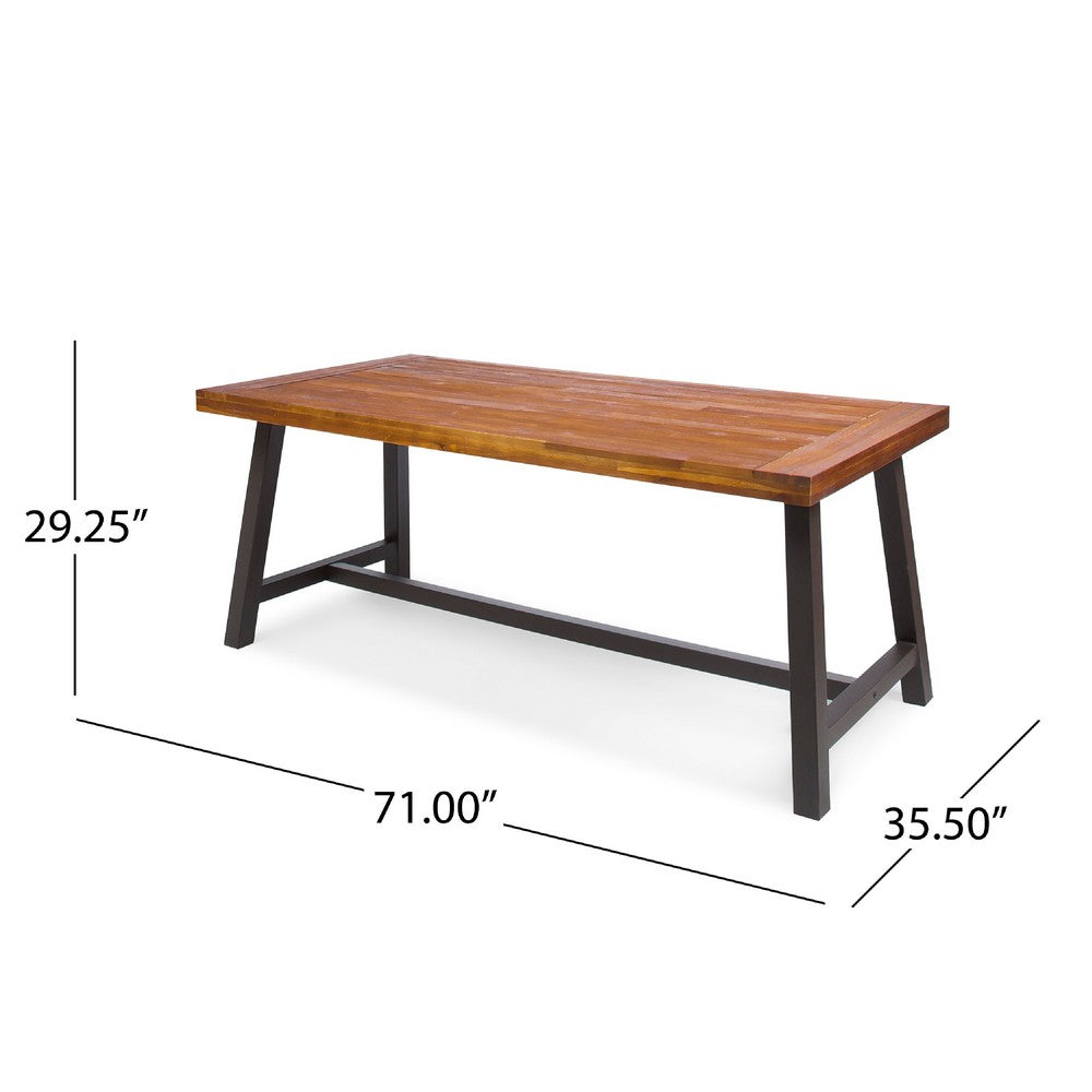 Carls Dining Table, Rectangular 71 Inch, Outdoor Light Brown Wood, Iron