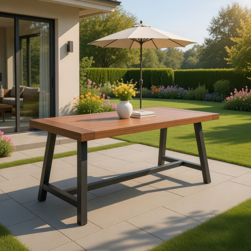 Carls Dining Table, 71" Rectangular Outdoor Light Brown Wood