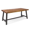 Carls Dining Table, Rectangular 71 Inch, Outdoor Light Brown Wood, Iron