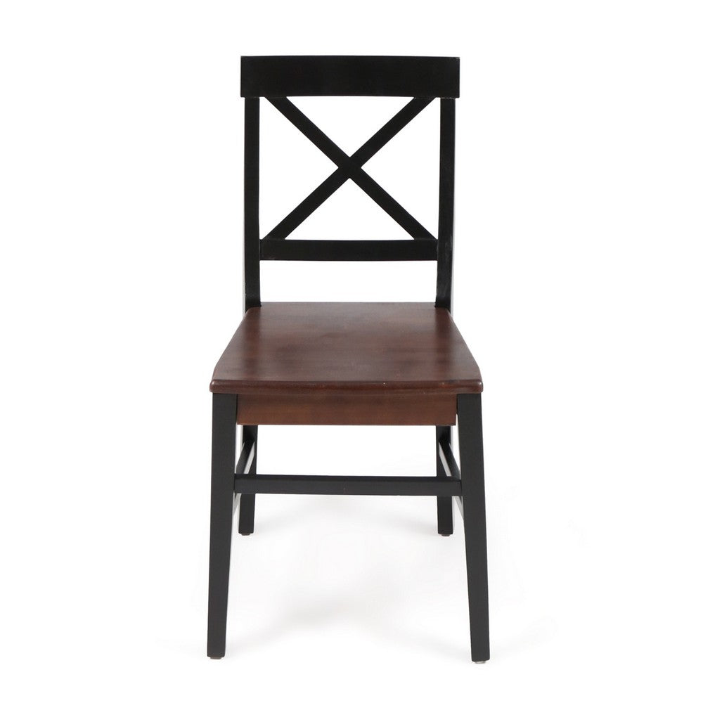 Ricks Dining Chair Set of 2, Acacia Wood, Dark Brown, Black