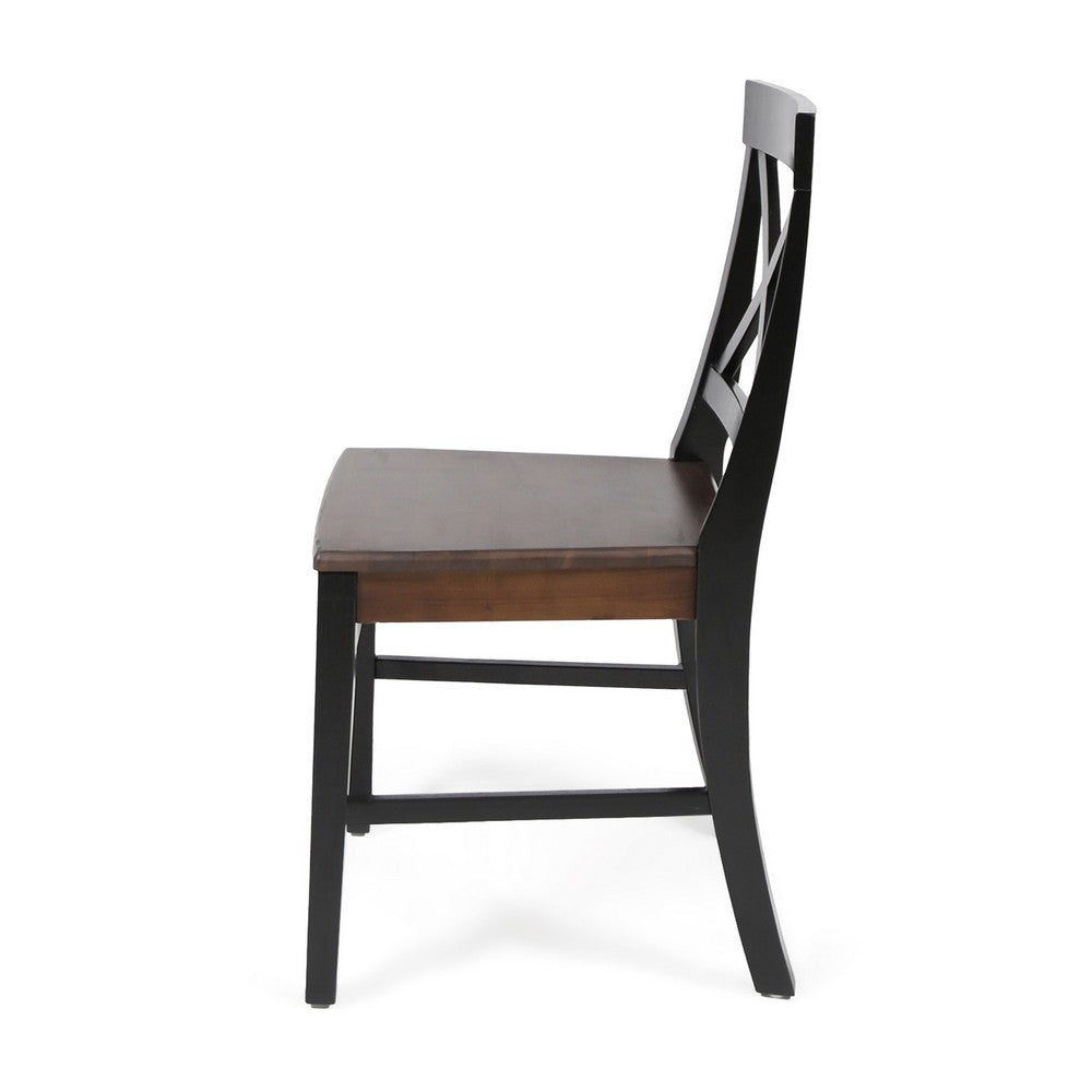 Ricks Dining Chair Set of 2, Acacia Wood, Dark Brown, Black
