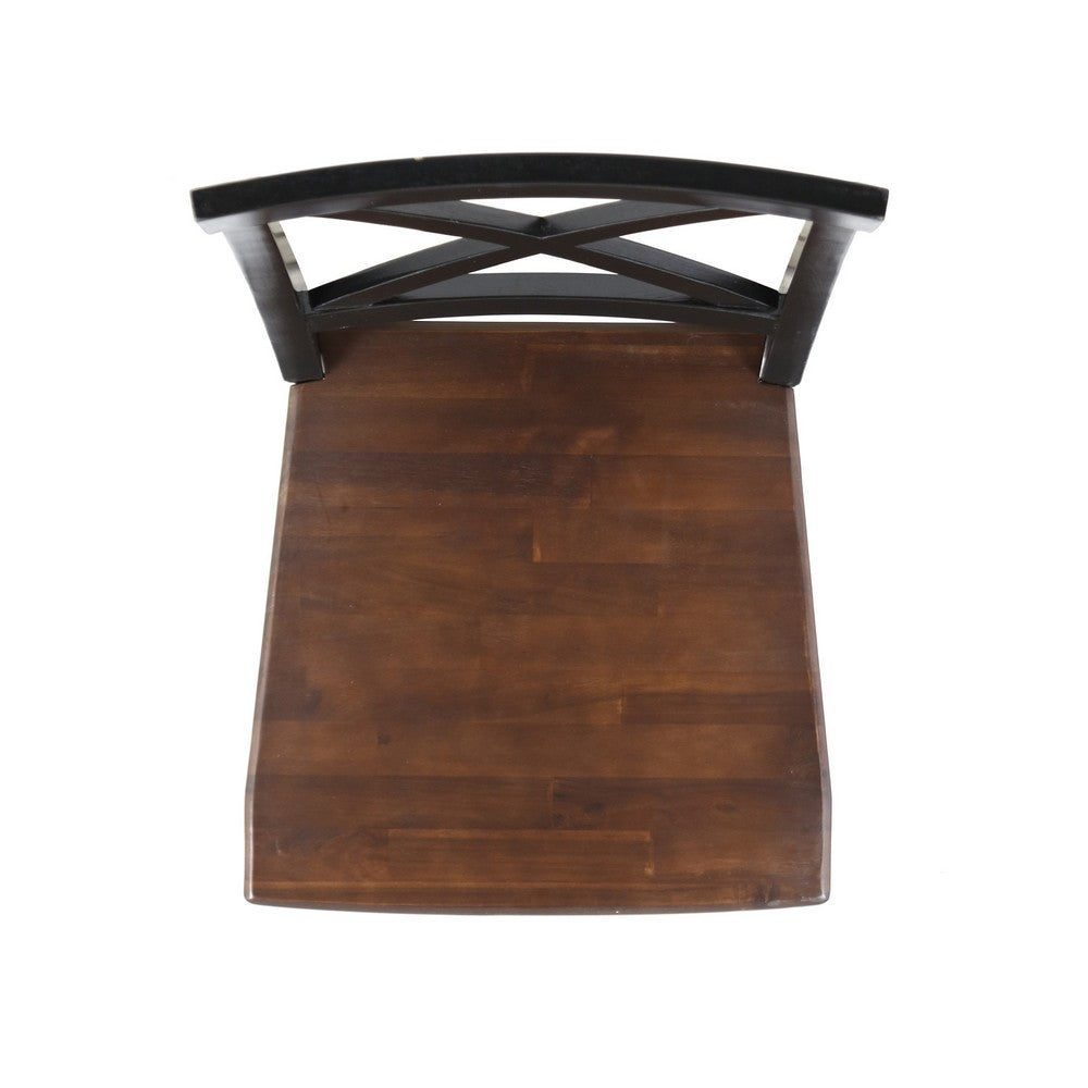 Ricks Dining Chair Set of 2, Acacia Wood, Dark Brown, Black