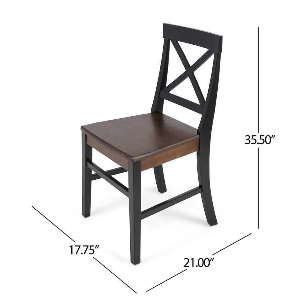 Ricks Dining Chair Set of 2, Acacia Wood, Dark Brown, Black