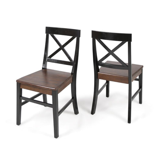 Ricks Dining Chair Set of 2, Crossed X Back, Acacia Wood, Dark Brown, Black