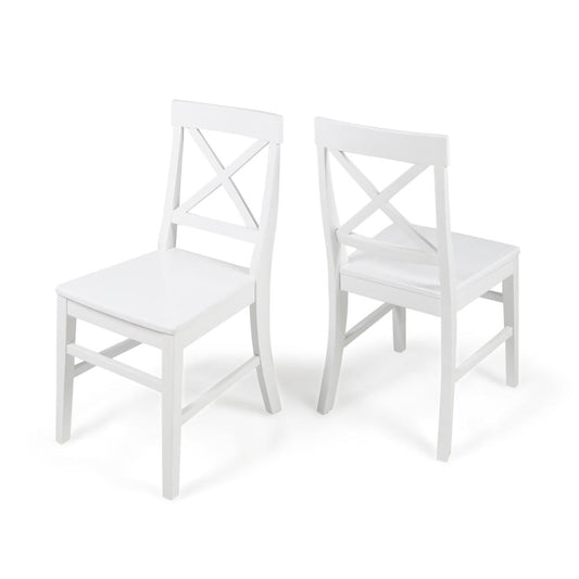 Ricks Dining Chair Set of 2, Crossed X Back, Curved Back Legs, White Wood