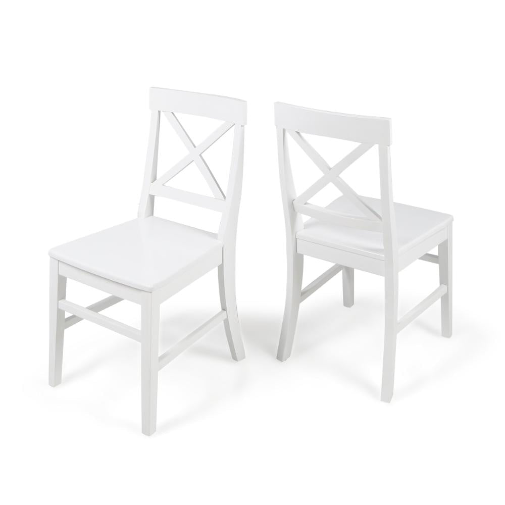 Ricks Dining Chair Set of 2, Crossed X Back, Curved Back Legs, White Wood