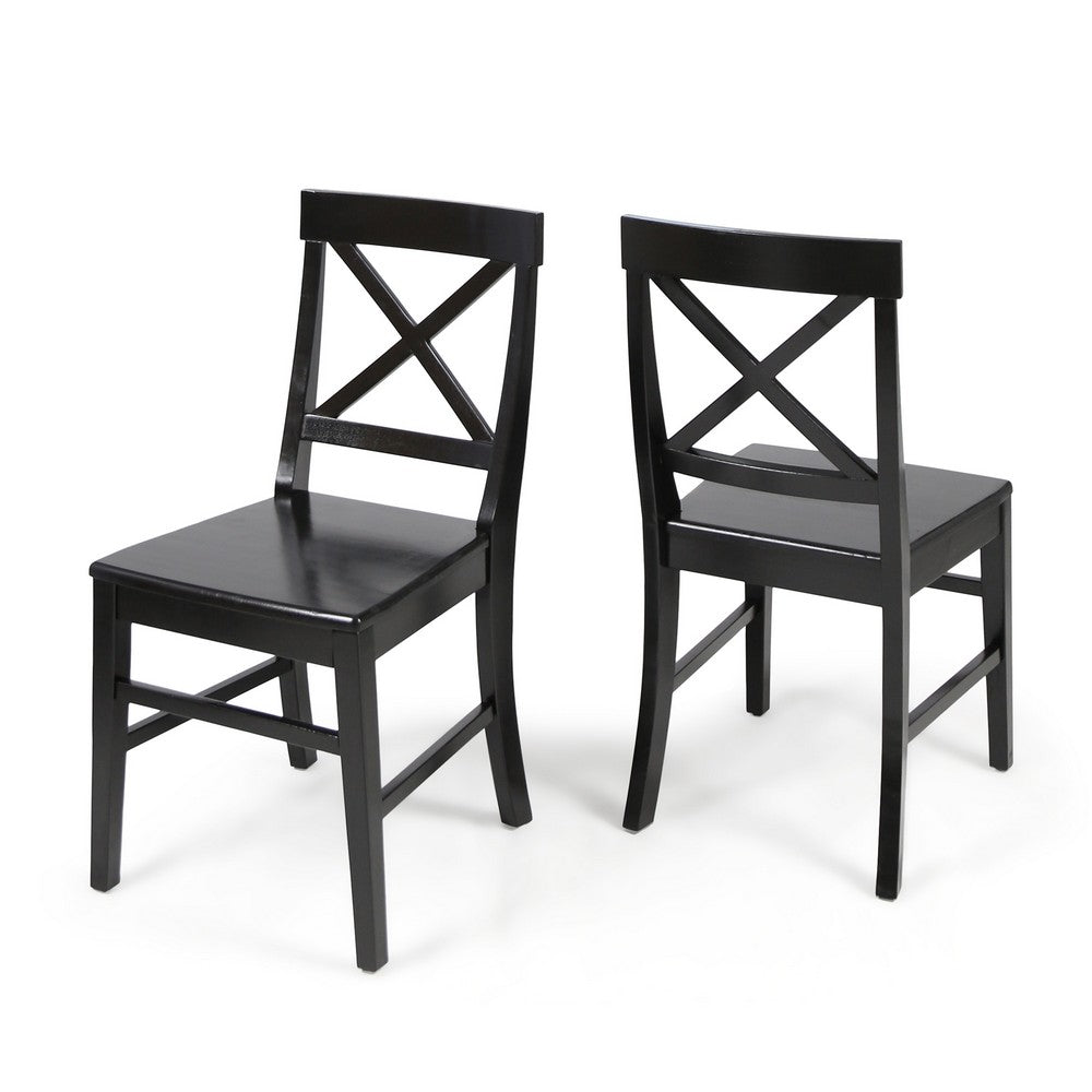 Ricks Dining Chair Set of 2, Crossed X Back, Black Wood
