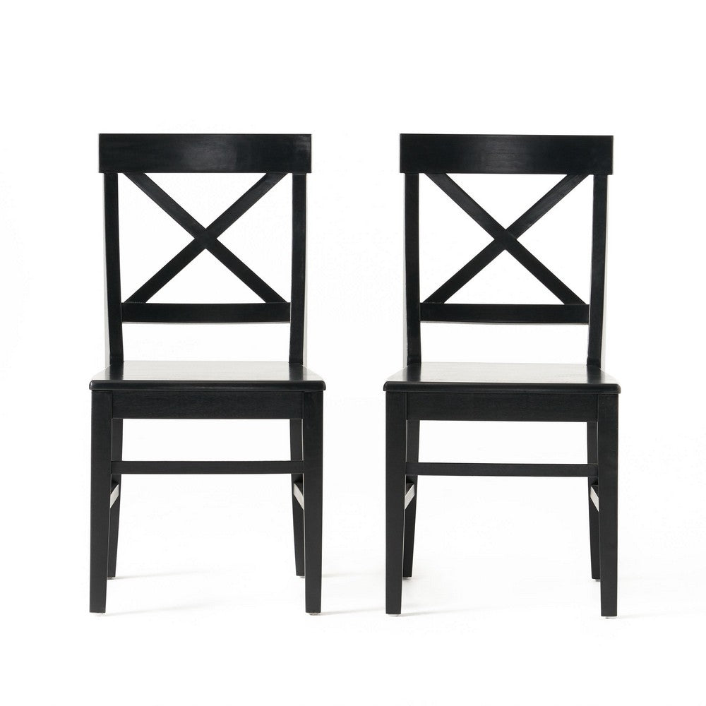 Ricks Dining Chair Set of 2, Crossed X Back, Black Wood