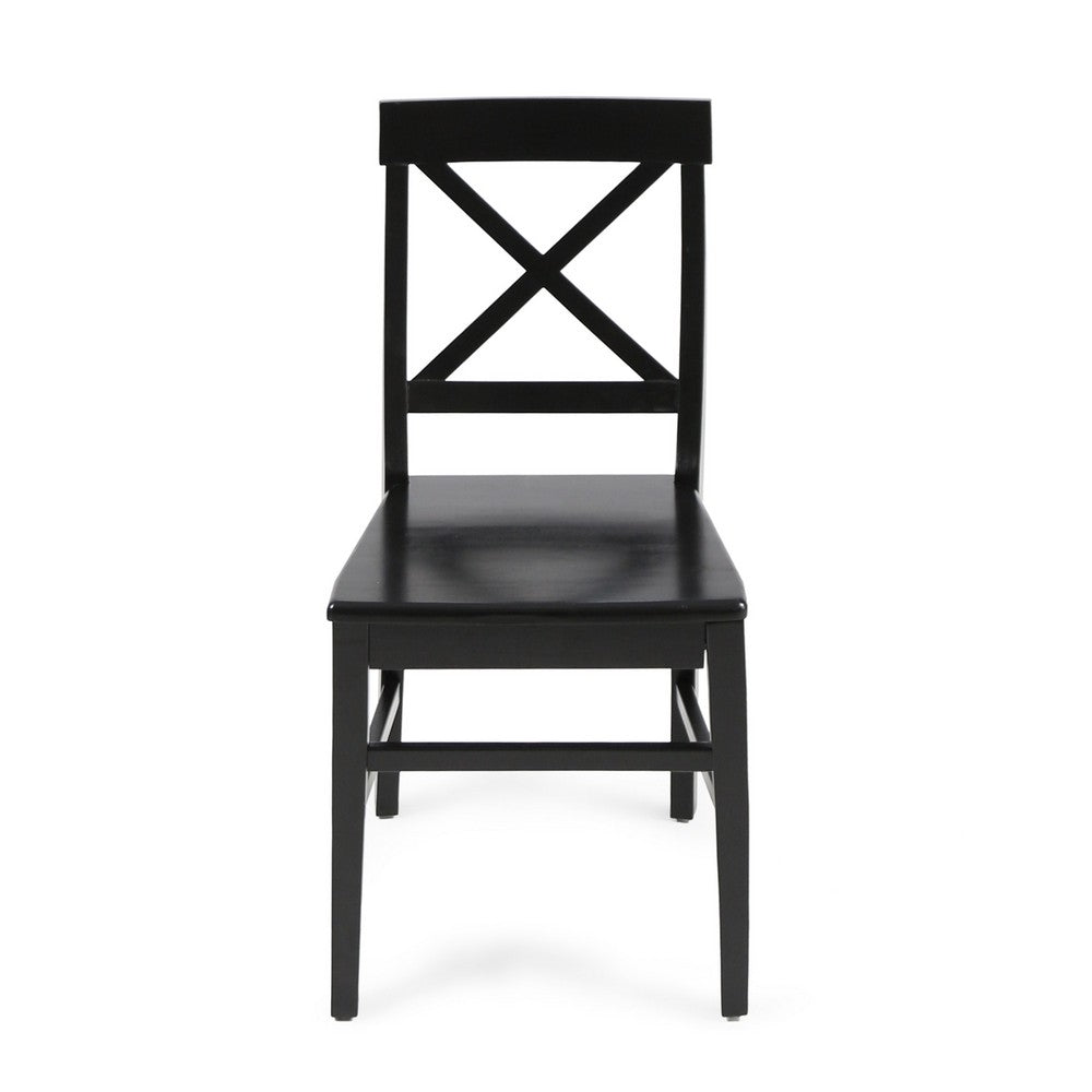 Ricks Dining Chair Set of 2, Crossed X Back, Black Wood