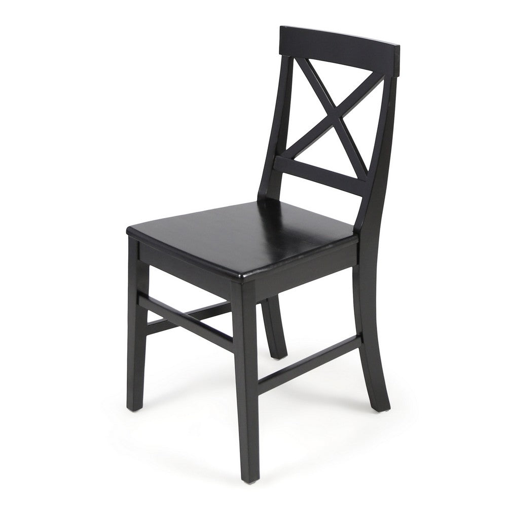Ricks Dining Chair Set of 2, Crossed X Back, Black Wood