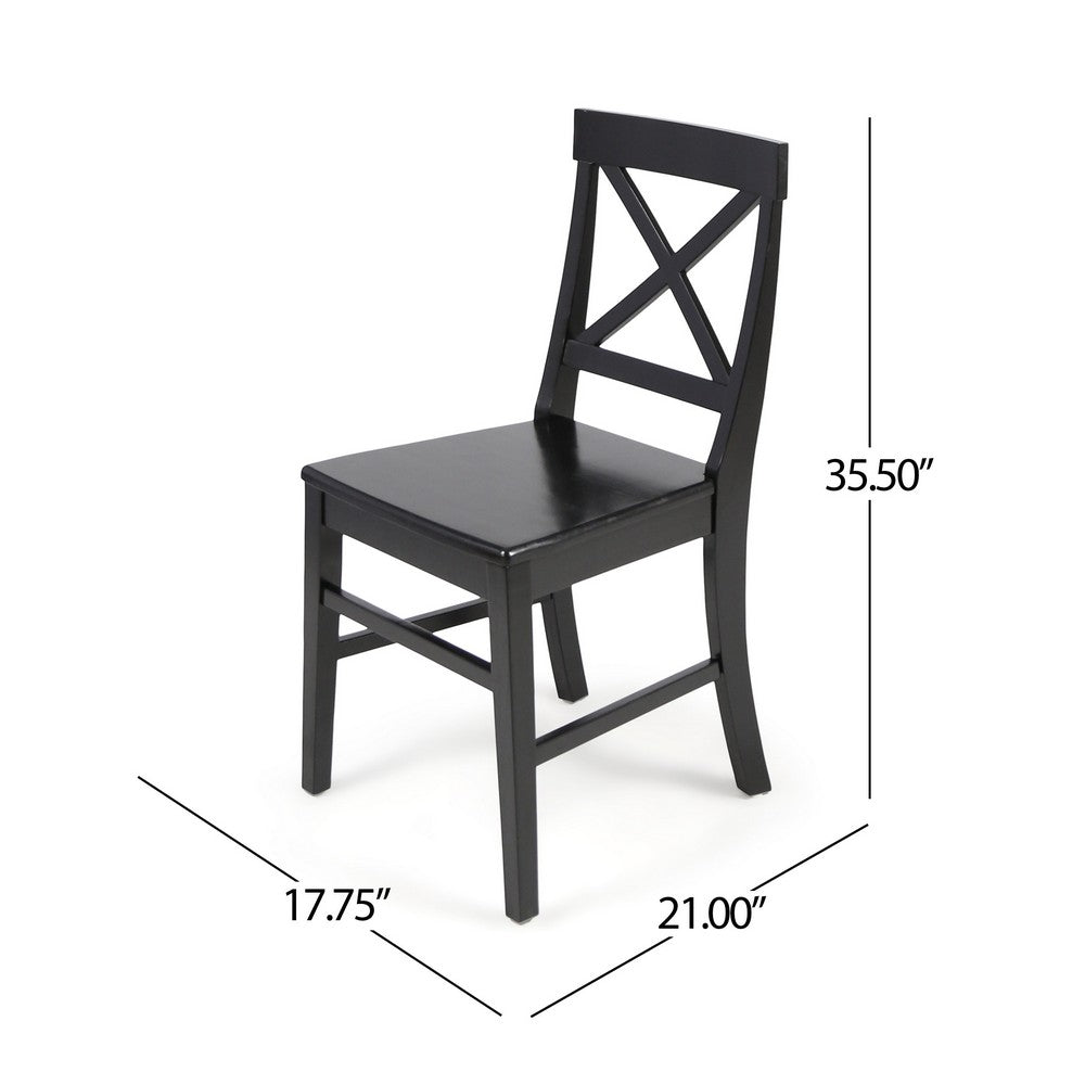 Ricks Dining Chair Set of 2, Crossed X Back, Black Wood