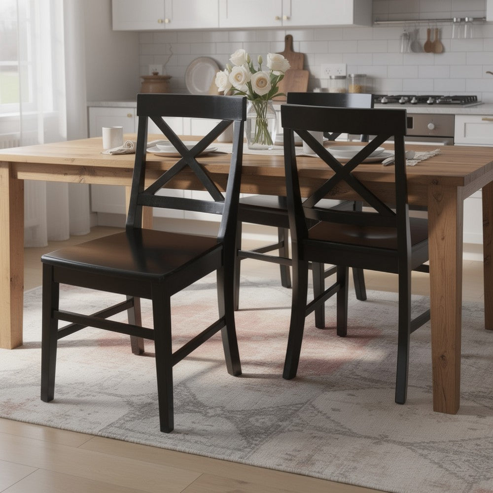 Ricks Dining Chair Set of 2, Crossed X Back, Black Wood