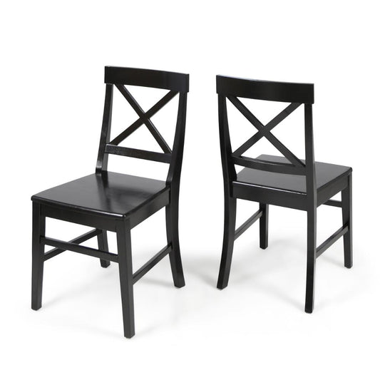 Ricks Dining Chair Set of 2, Crossed X Back, Curved Back Legs, Black Wood