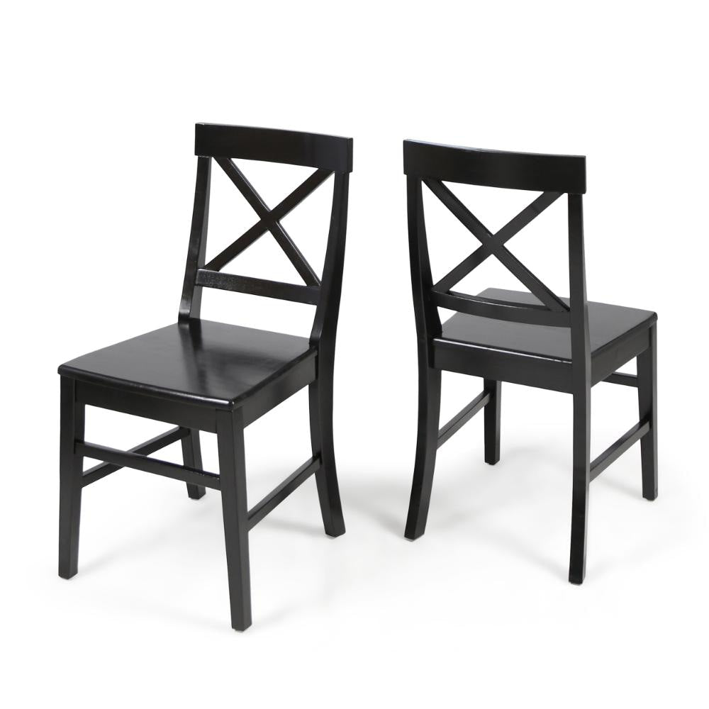 Ricks Dining Chair Set of 2, Crossed X Back, Curved Back Legs, Black Wood