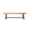 Leslee Outdoor Bench Set of 2, Light Brown Wood, Black Metal