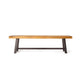 Leslee Outdoor Bench Set of 2, Light Brown Wood, Black Metal