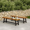 Leslee Outdoor Bench Set of 2, Light Brown Wood, Black Metal