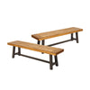 Leslee Outdoor Bench Set of 2, Light Brown Wood, Black Metal