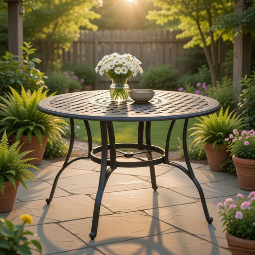 Simon Outdoor Dining Table, Round 47", Bronze Metal Frame