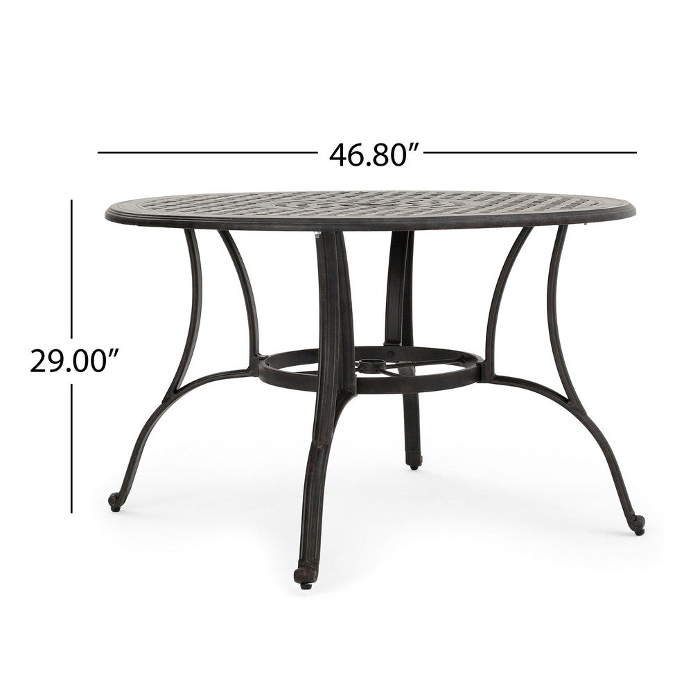 Simon Outdoor Dining Table, Round 47", Bronze Metal Frame