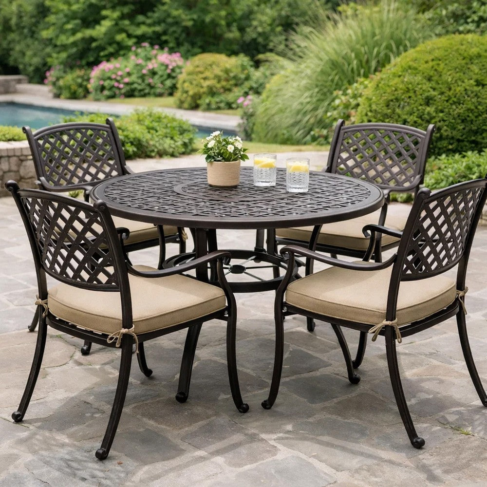 Simon Outdoor Dining Table, Round 47", Bronze Metal Frame