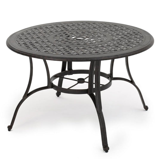 Simon Outdoor Dining Table, Round 47 Inch, Bronze Finished Cast Metal Frame