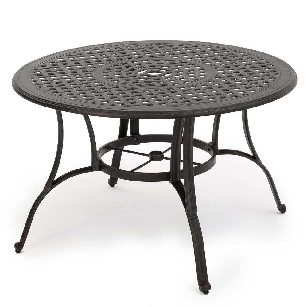 Simon Outdoor Dining Table, Round 47 Inch, Bronze Finished Cast Metal Frame