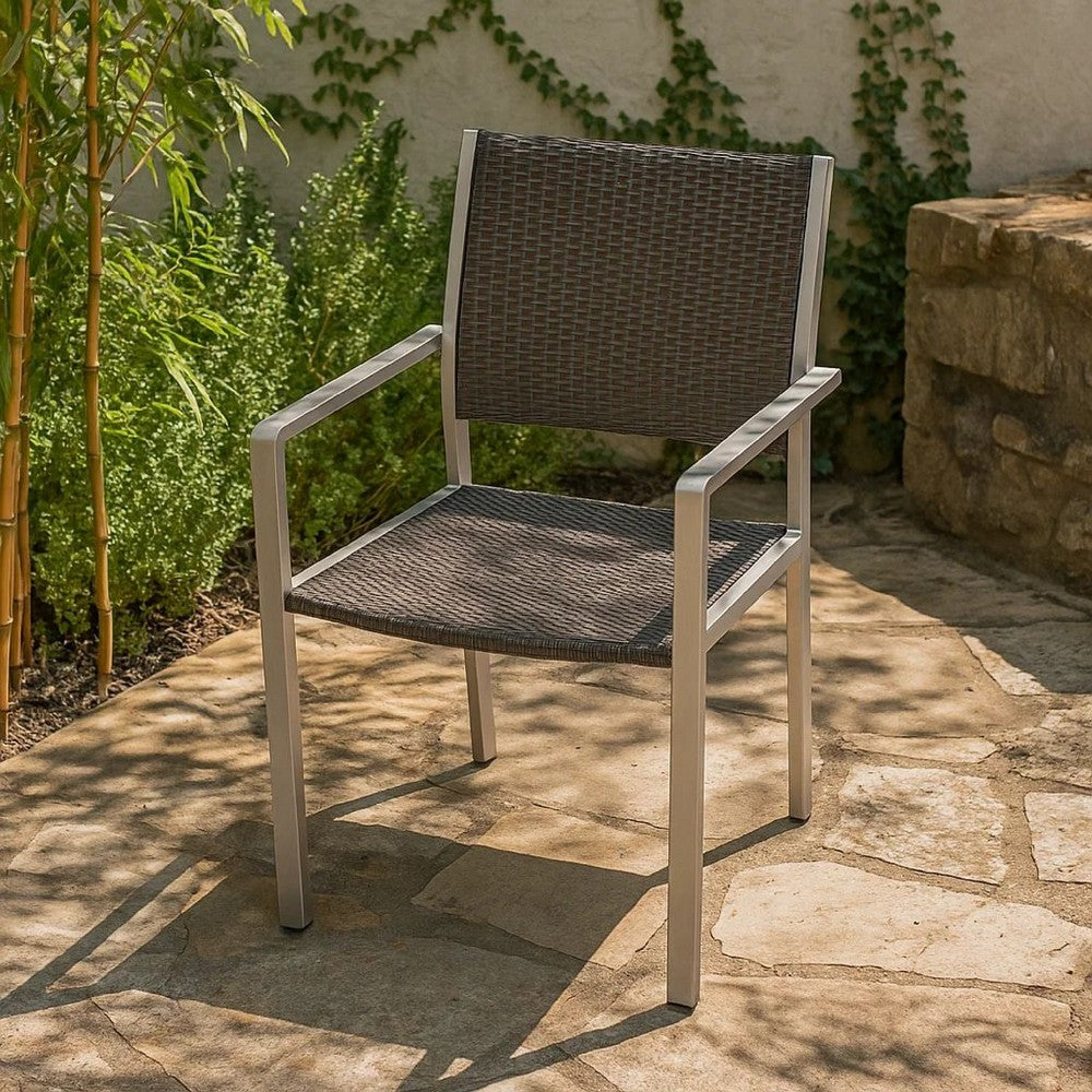 Kory Dining Chair Set of 2, Outdoor Woven Black Wicker Seat, Back, Gray