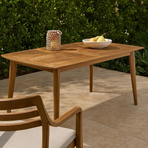 Sumona Outdoor Dining Table, Extendable, Brown Acacia Wood, 71-95 Inch