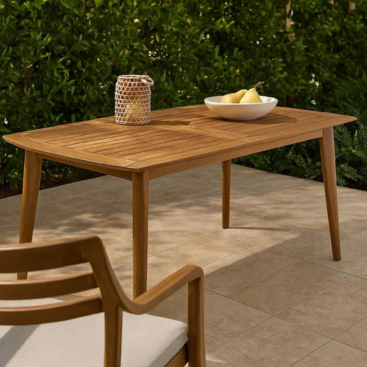 Sumona Outdoor Dining Table, Extendable, Brown Acacia Wood, 71-95 Inch