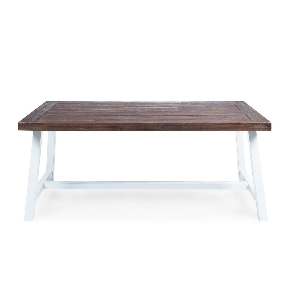 Nikay Outdoor Dining Table, Brown Acacia Wood, White, 71"