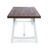 Nikay Outdoor Dining Table, Dark Brown Acacia Wood, White Iron, 71 Inch