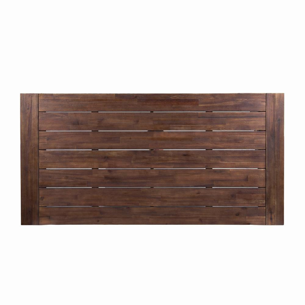 Nikay Outdoor Dining Table Dark Brown Acacia Wood White Iron 71 Inch BM323438