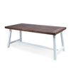 Nikay Outdoor Dining Table, Dark Brown Acacia Wood, White Iron, 71 Inch