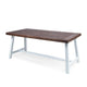 Nikay Outdoor Dining Table, Dark Brown Acacia Wood, White Iron, 71 Inch