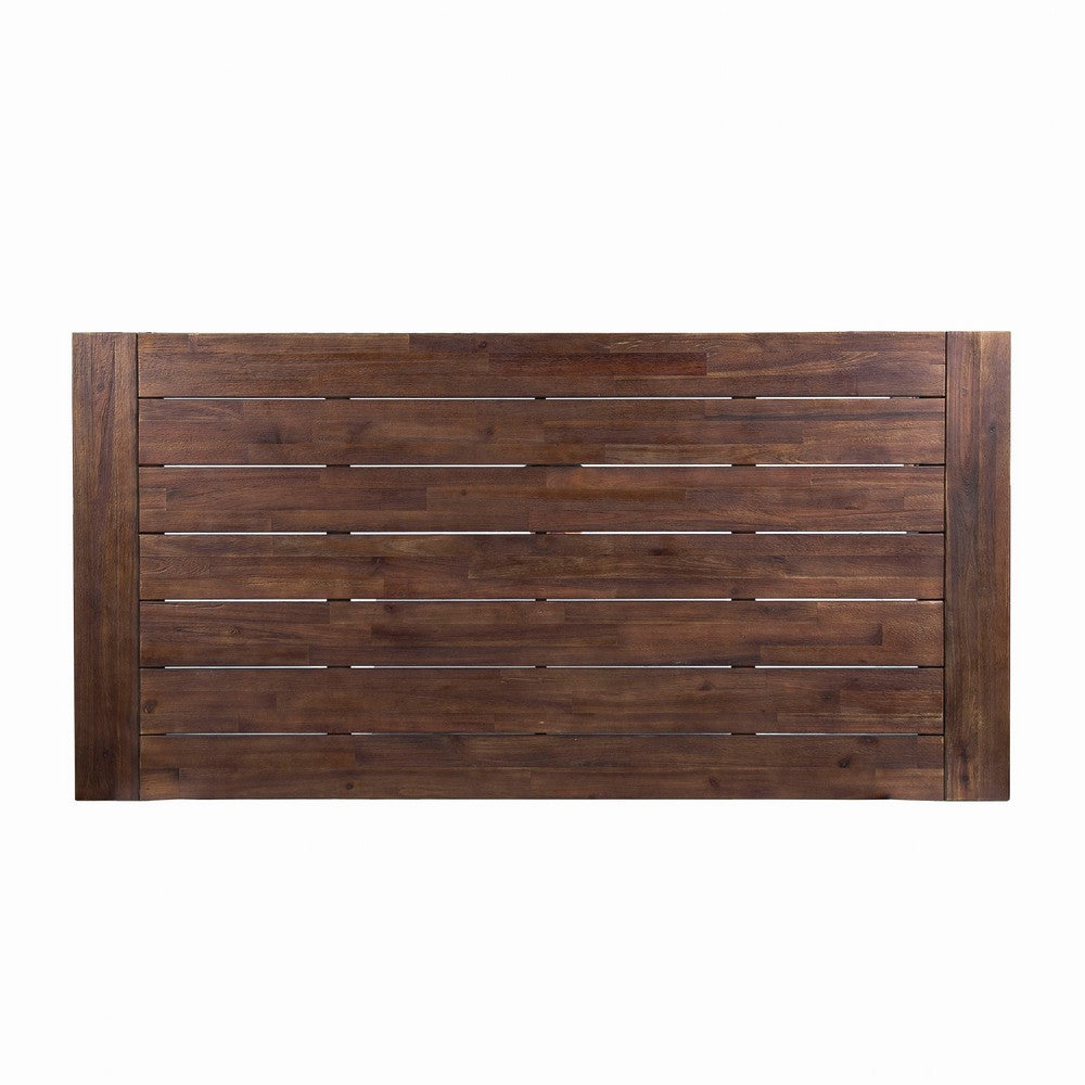 Nikay Outdoor Dining Table, Dark Brown Acacia Wood, White Iron, 71 Inch