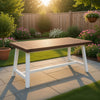 Nikay Outdoor Dining Table, Brown Acacia Wood, White, 71"