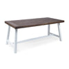 Nikay Outdoor Dining Table, Dark Brown Acacia Wood, White Iron, 71 Inch
