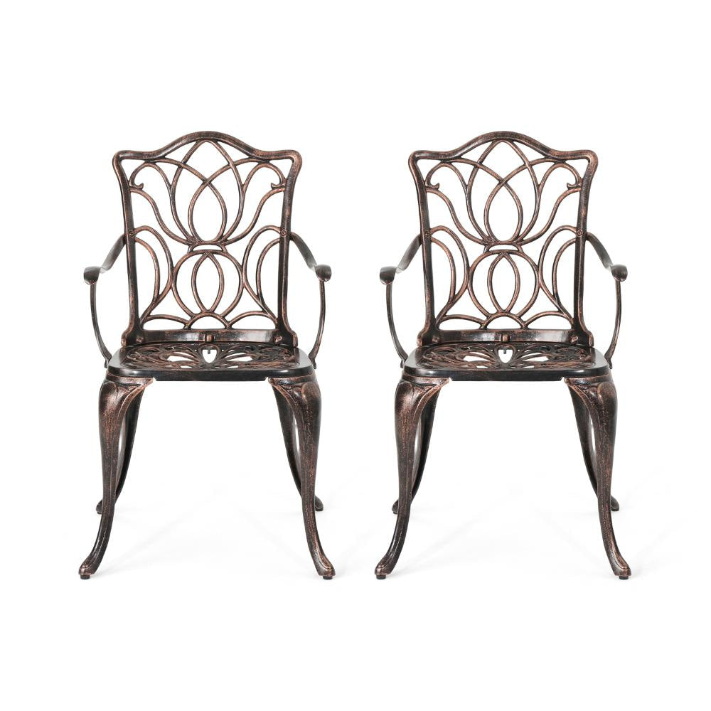 Tili Dining Chair Outdoor Metal Floral Bistro Design Black Copper Finish BM323441