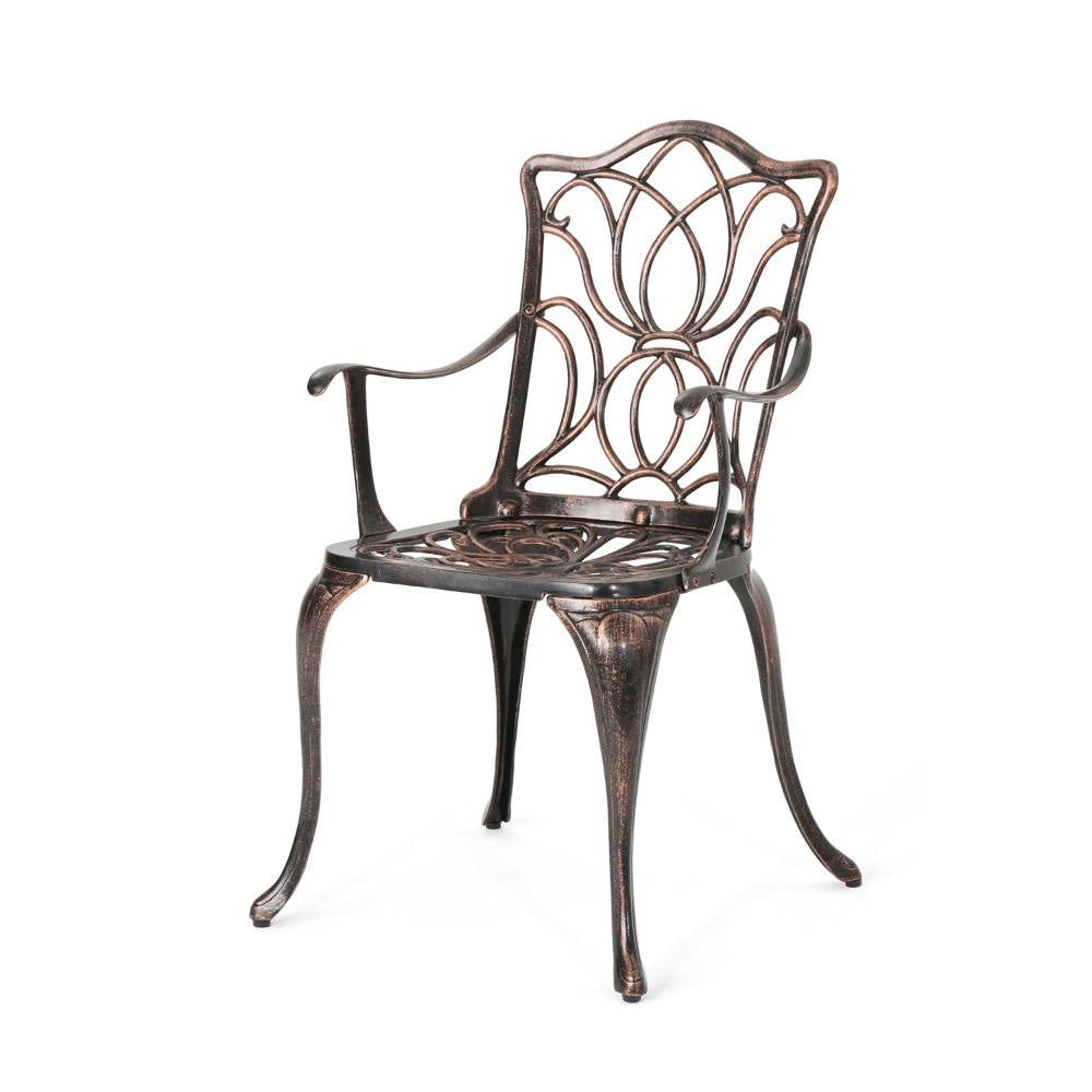 Tili Dining Chair, Outdoor Metal, Floral Bistro Design, Black Copper Finish