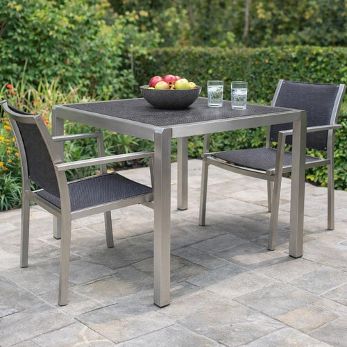 Kimi Dining Table, Outdoor Square 35 Inch Dark Gray Wicker Top, Aluminum