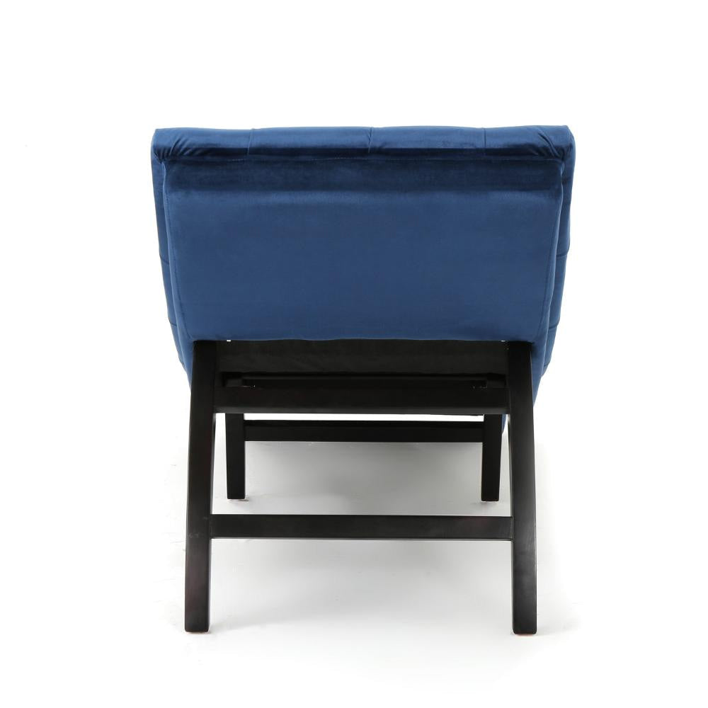 Greta Lounge Chaise Navy Blue Tufted Velvet Black Wood 73 Inch BM323564