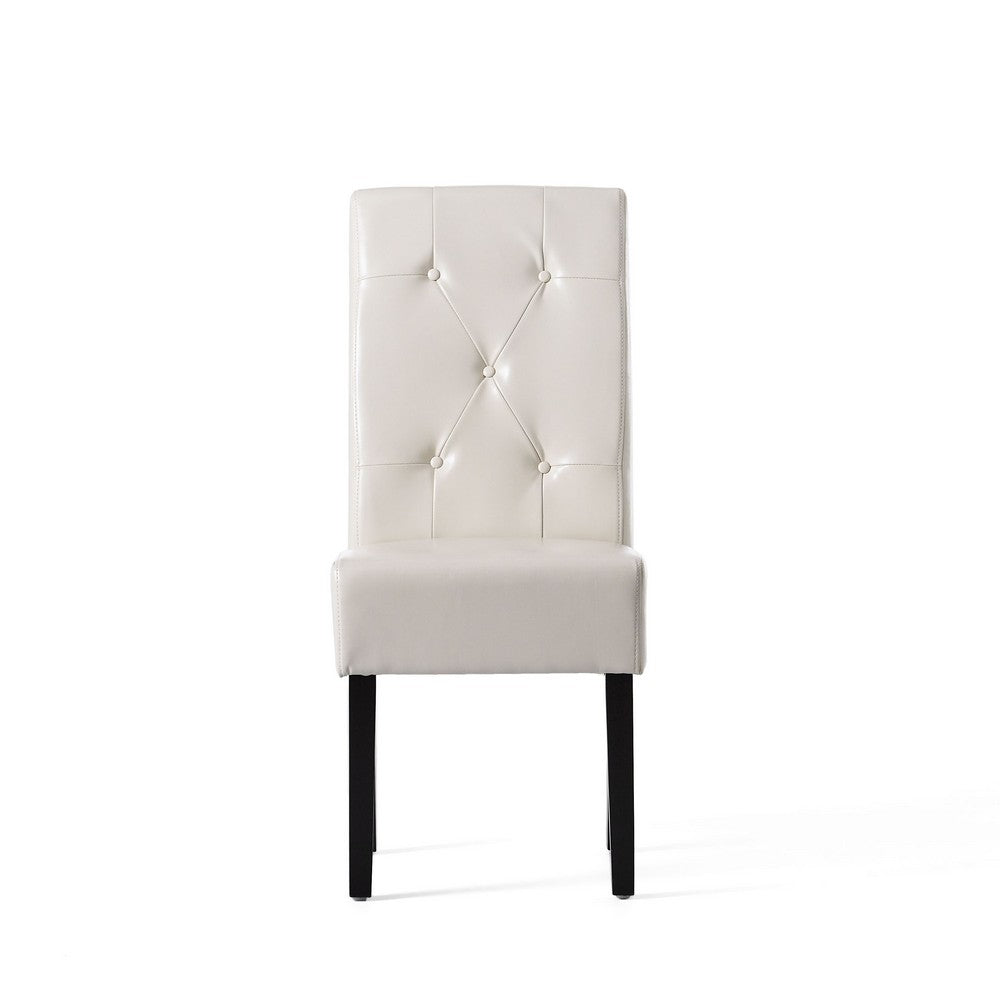 Alina Dining Chair Set of 2, Ivory Bonded Leather, Black