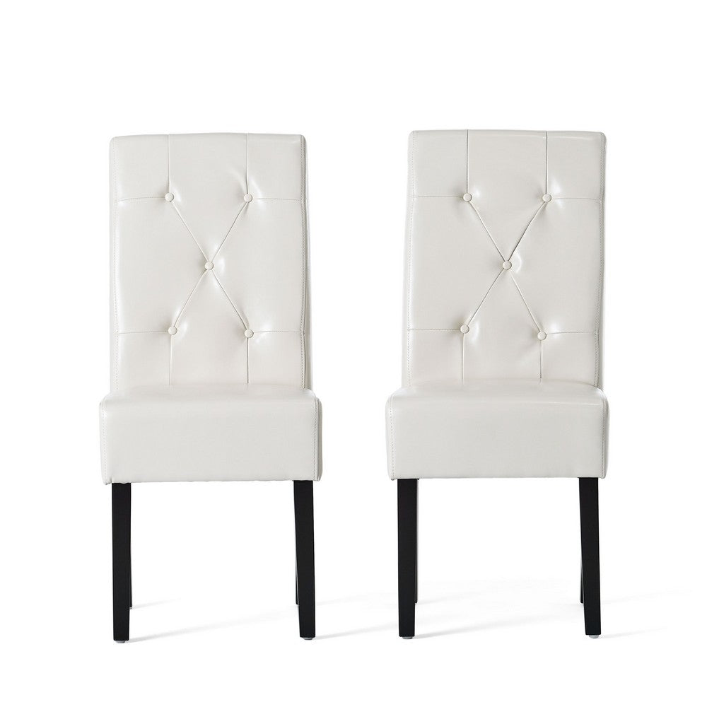 Alina Dining Chair Set of 2, Ivory Bonded Leather, Black