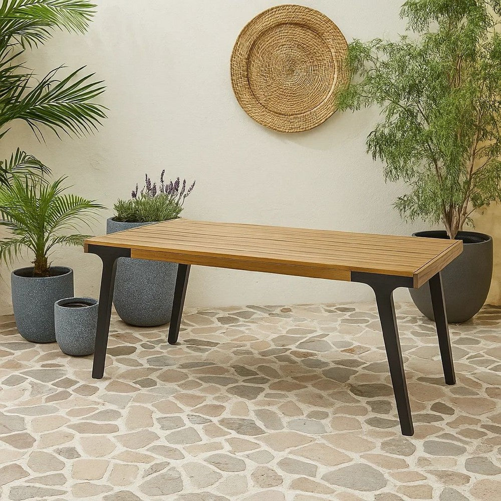 Sheldon Outdoor Dining Table, Rectangular 69 Inch Brown Wood, Black